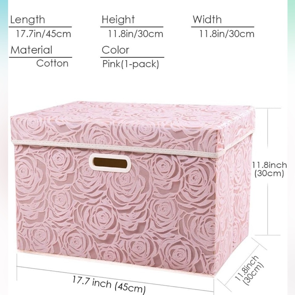 NWT PRANDOM Pink Floral Collapsible Storage Bin with Lid [1-Pack] Size: Large - Picture 5 of 8